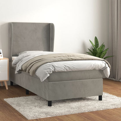 Box Spring Postel S Matrací Samet Světle Šedá