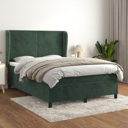 Box Spring Postel S Matrací Samet Tmavě Zelená