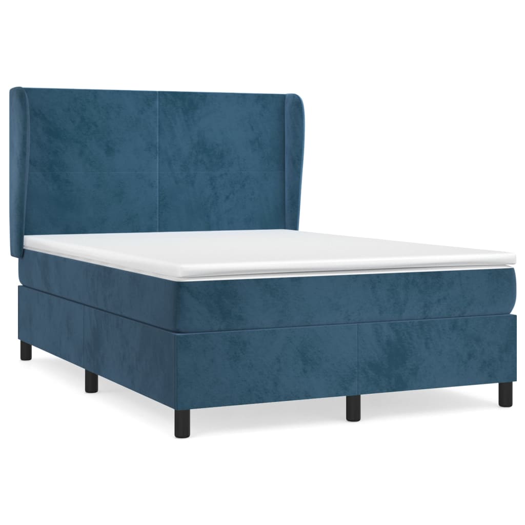 Box Spring Postel S Matrací Tmavě Modrá Samet Tmavě Moddrá