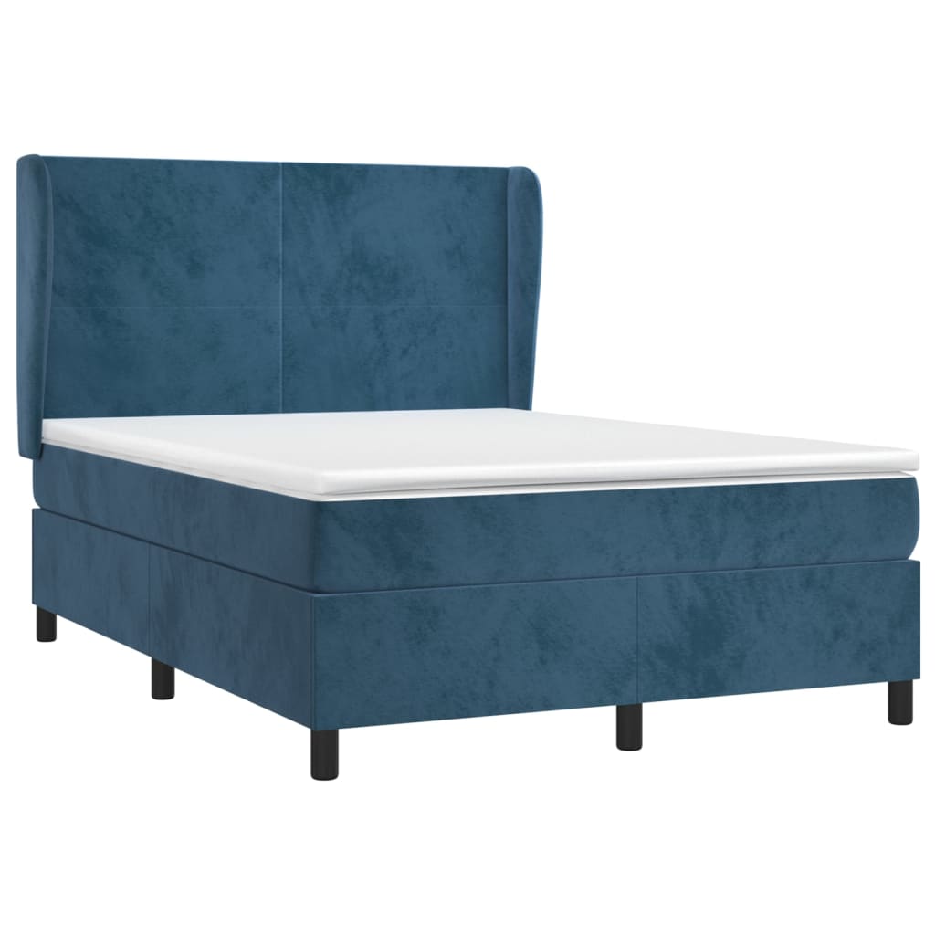 Box Spring Postel S Matrací Tmavě Modrá Samet Tmavě Moddrá