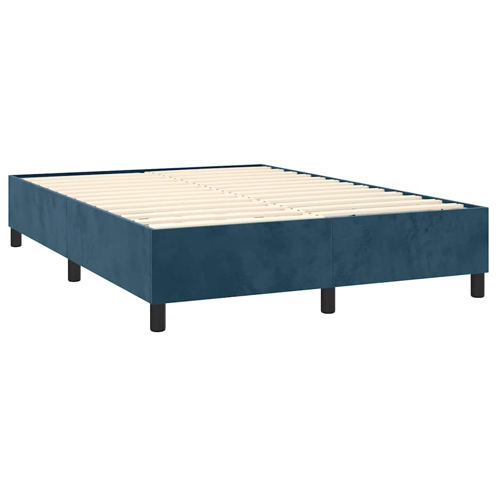 Box Spring Postel S Matrací Tmavě Modrá Samet Tmavě Moddrá