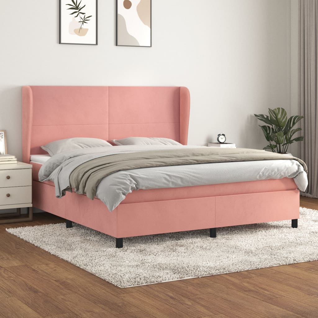 Box Spring Postel S Matrací Samet Růžová