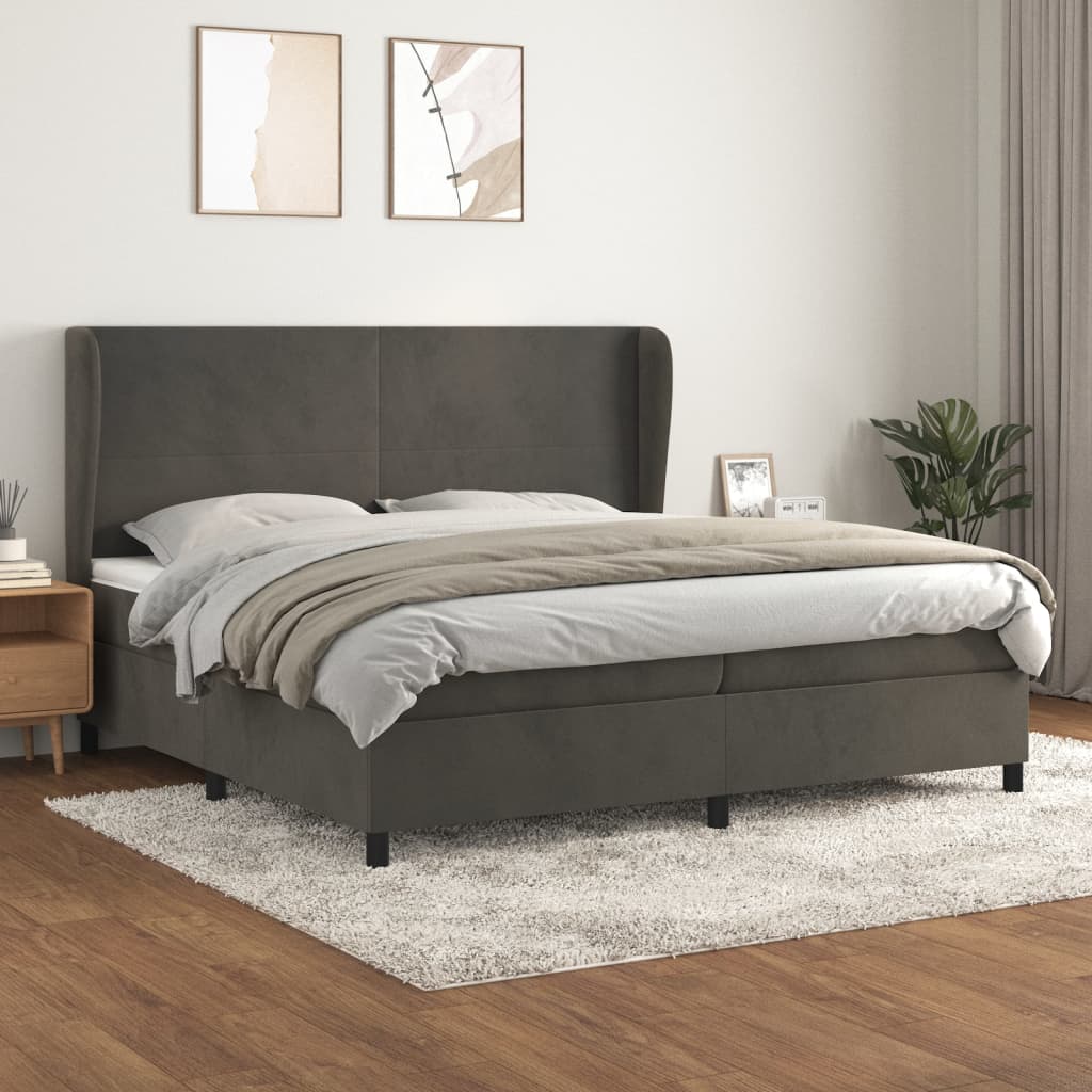 Box Spring Postel S Matrací Samet Tmavě Šedá