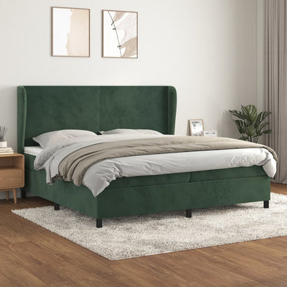 Box Spring Postel S Matrací Samet Tmavě Zelená