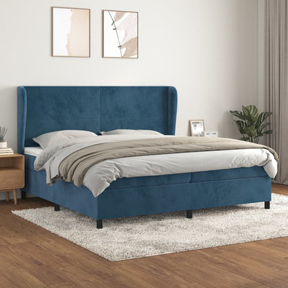 Box Spring Postel S Matrací Tmavě Modrá Samet Tmavě Moddrá