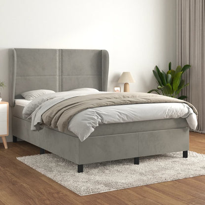 Box Spring Postel S Matrací Samet Světle Šedá