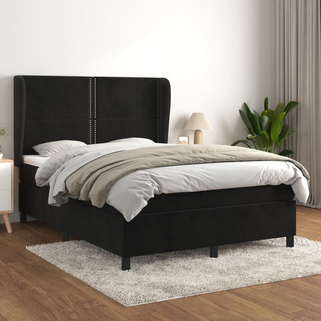 Box Spring Postel S Matrací Černá Samet Černá
