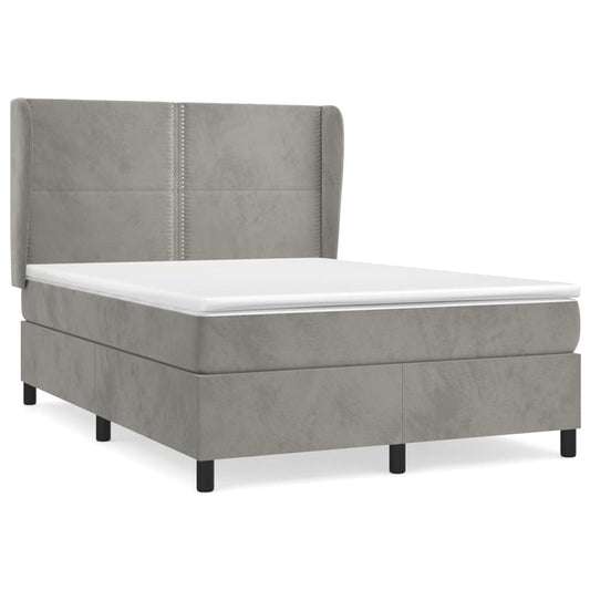Box Spring Postel S Matrací Samet Světle Šedá