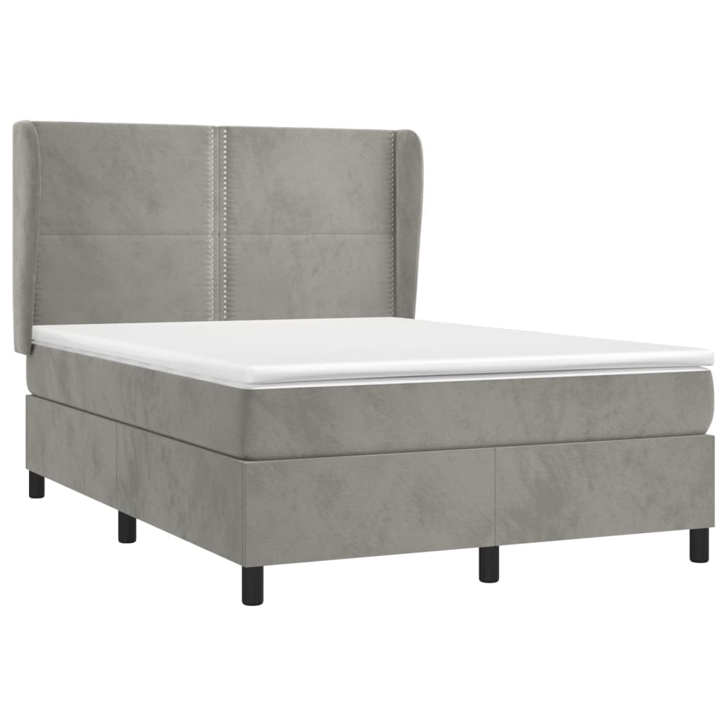 Box Spring Postel S Matrací Samet Světle Šedá