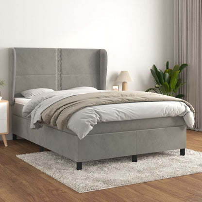 Box Spring Postel S Matrací Samet Světle Šedá