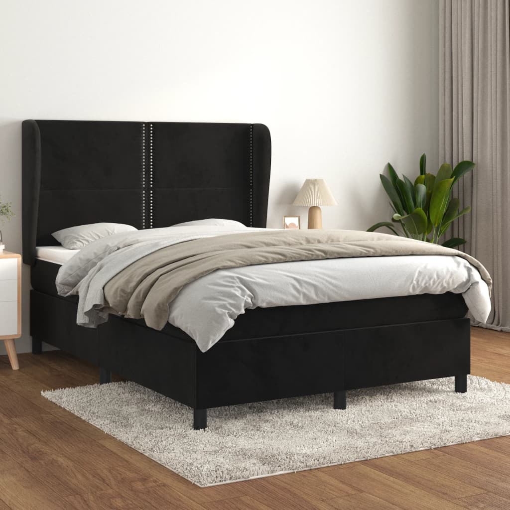 Box Spring Postel S Matrací Černá Samet Černá