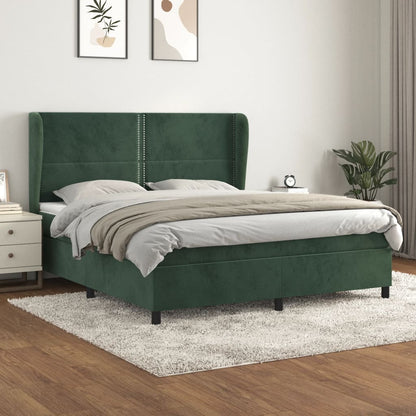 Box Spring Postel S Matrací Samet Tmavě Zelená