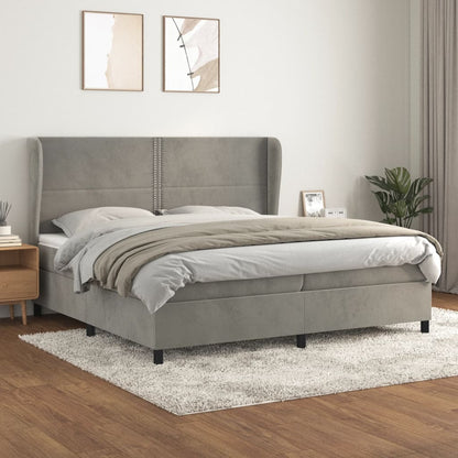 Box Spring Postel S Matrací Samet Světle Šedá