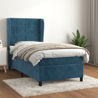Box Spring Postel S Matrací Tmavě Modrá Samet Tmavě Moddrá