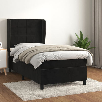 Box Spring Postel S Matrací Černá Samet Černá