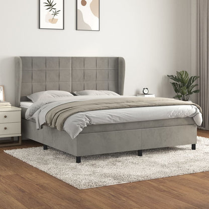 Box Spring Postel S Matrací Samet Světle Šedá