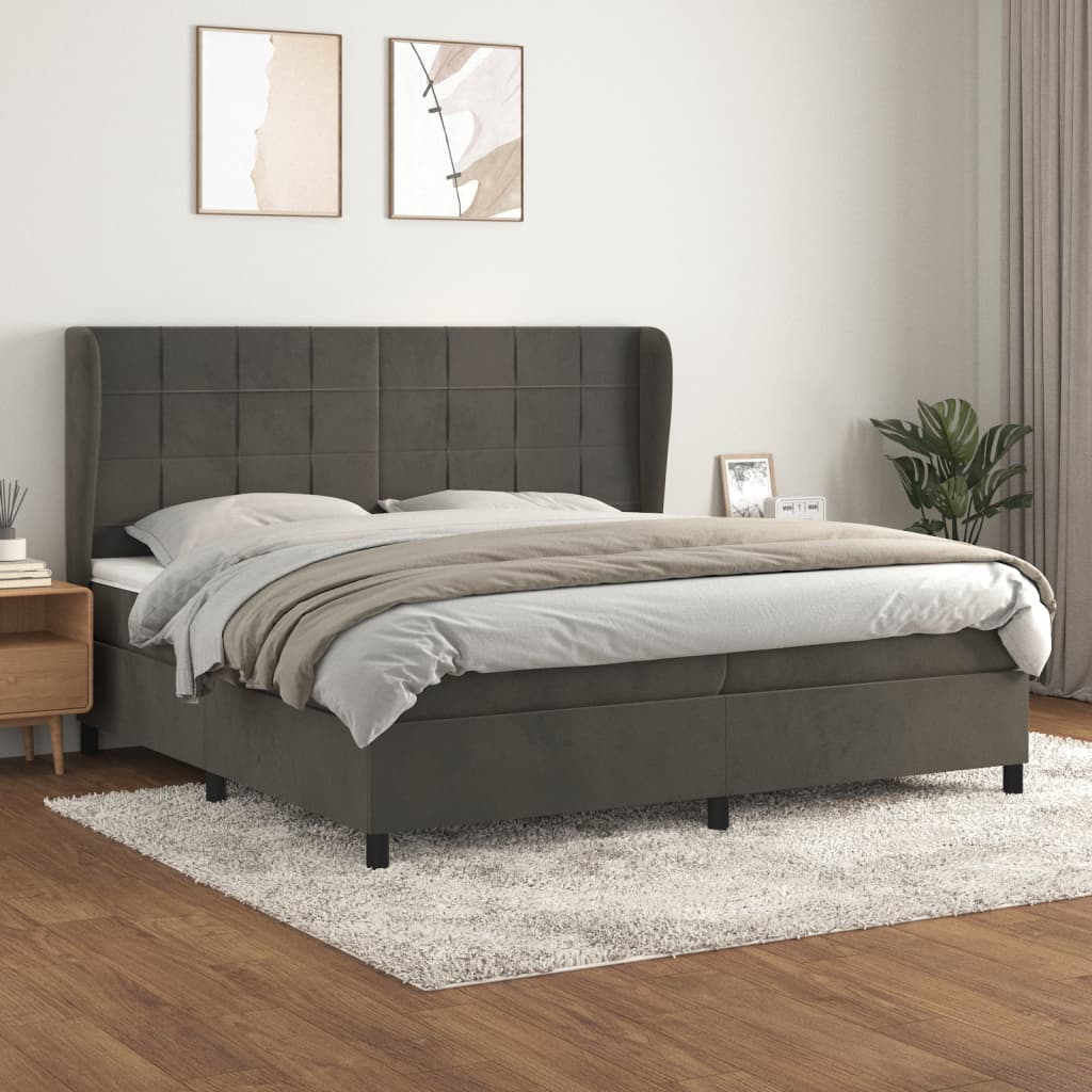 Box Spring Postel S Matrací Samet Tmavě Šedá