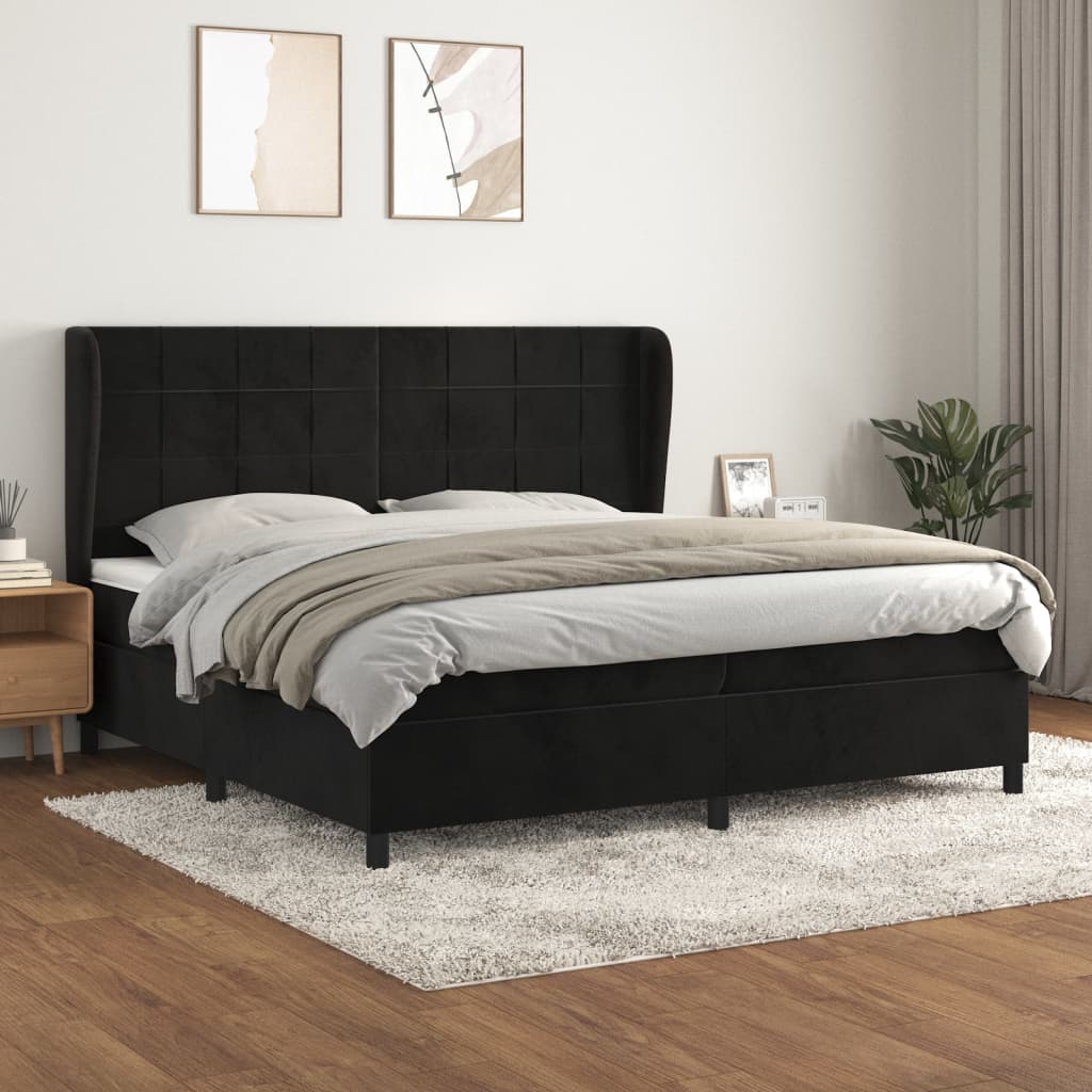 Box Spring Postel S Matrací Černá Samet Černá