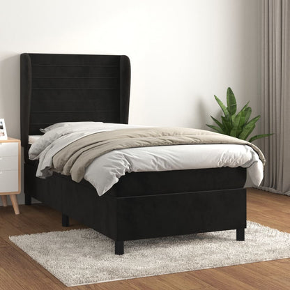 Box Spring Postel S Matrací Černá Samet Černá