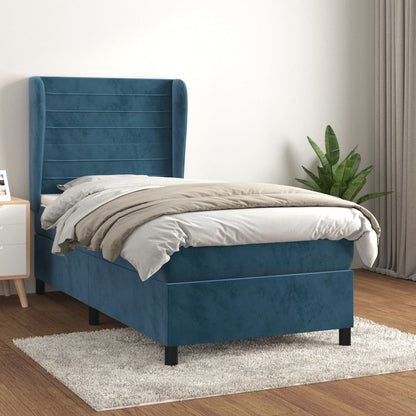 Box Spring Postel S Matrací Tmavě Modrá Samet Tmavě Moddrá