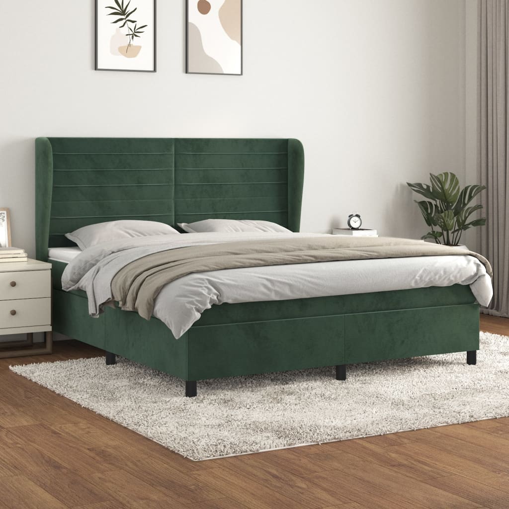 Box Spring Postel S Matrací Samet Tmavě Zelená
