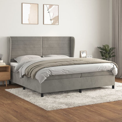 Box Spring Postel S Matrací Samet Světle Šedá