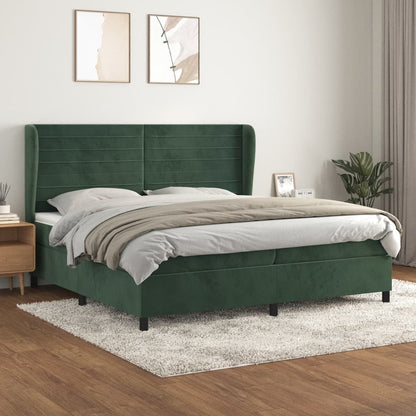 Box Spring Postel S Matrací Samet Tmavě Zelená