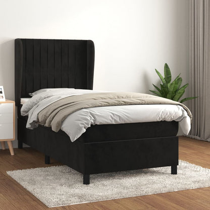 Box Spring Postel S Matrací Černá Samet Černá