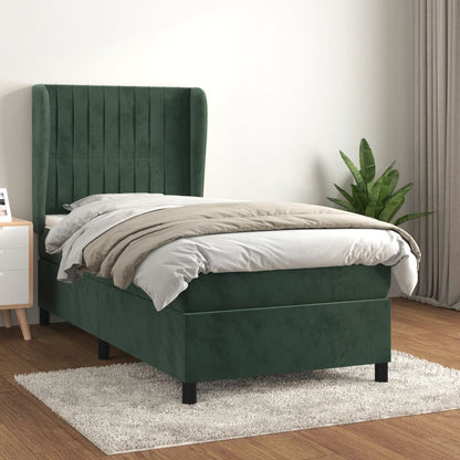 Box Spring Postel S Matrací Samet Tmavě Zelená