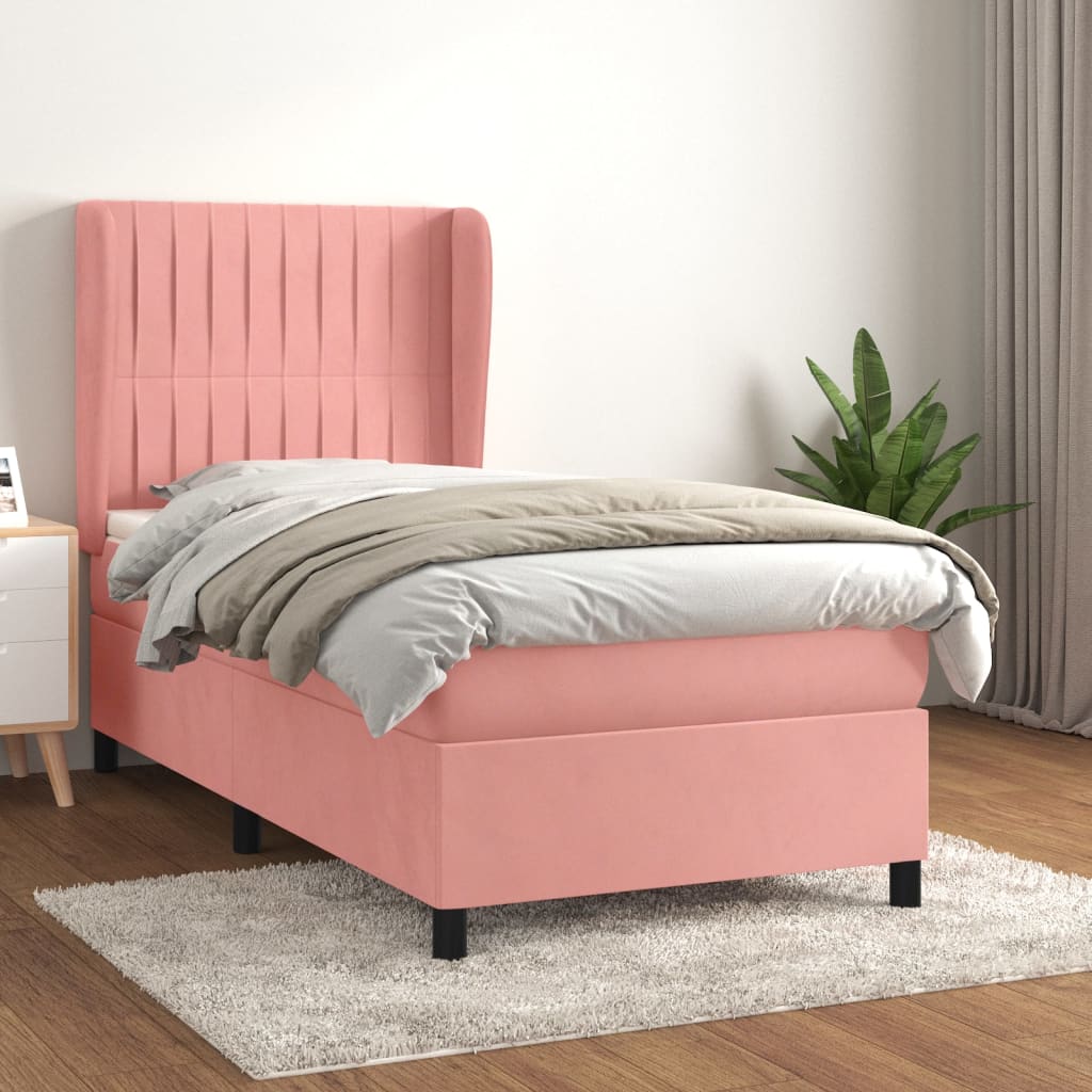 Box Spring Postel S Matrací Samet Růžová