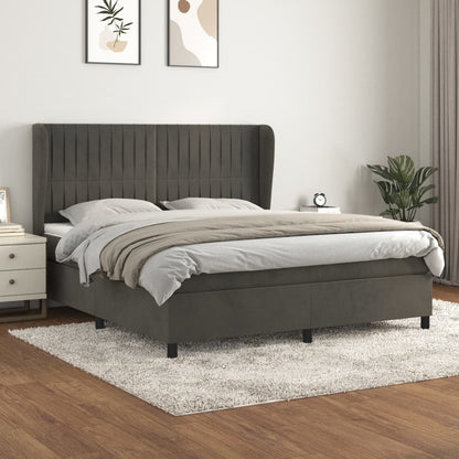 Box Spring Postel S Matrací Samet Tmavě Šedá