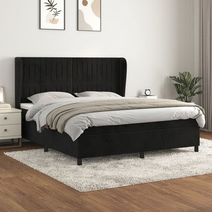 Box Spring Postel S Matrací Černá Samet Černá