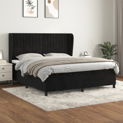 Box Spring Postel S Matrací Černá Samet Černá