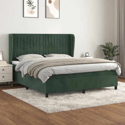 Box Spring Postel S Matrací Samet Tmavě Zelená