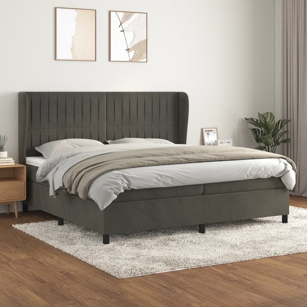 Box Spring Postel S Matrací Samet Tmavě Šedá