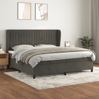 Box Spring Postel S Matrací Samet Tmavě Šedá
