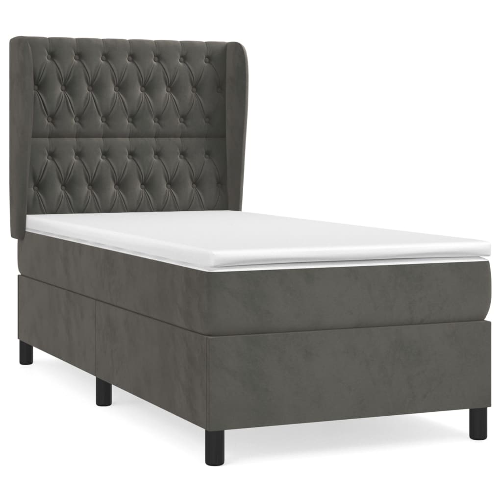 Box Spring Postel S Matrací Samet Tmavě Šedá