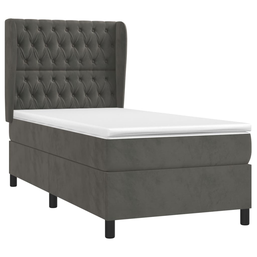 Box Spring Postel S Matrací Samet Tmavě Šedá