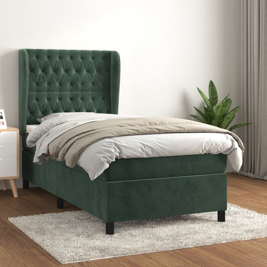 Box Spring Postel S Matrací Samet Tmavě Zelená