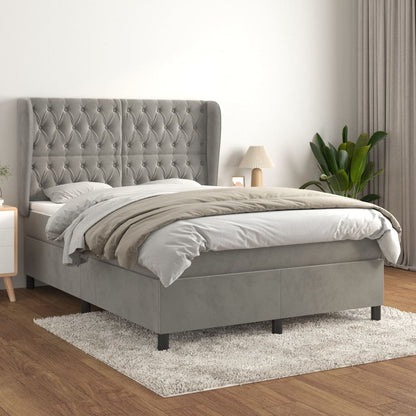 Box Spring Postel S Matrací Samet Světle Šedá