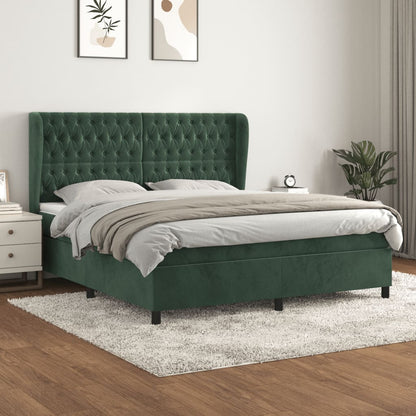 Box Spring Postel S Matrací Samet Tmavě Zelená