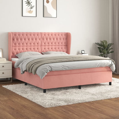 Box Spring Postel S Matrací Samet Růžová