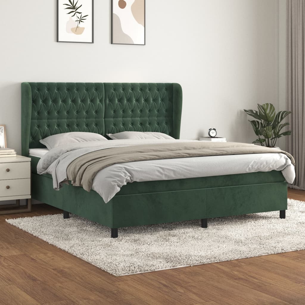 Box Spring Postel S Matrací Samet Tmavě Zelená