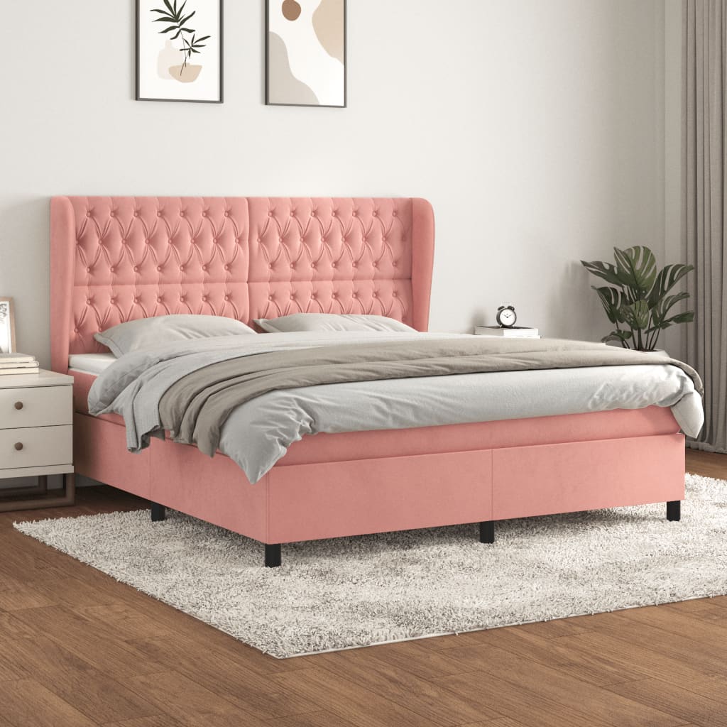 Box Spring Postel S Matrací Samet Růžová