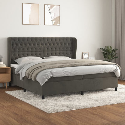 Box Spring Postel S Matrací Samet Tmavě Šedá