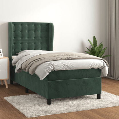 Box Spring Postel S Matrací Samet Tmavě Zelená