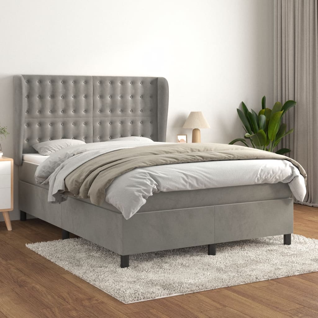Box Spring Postel S Matrací Samet Světle Šedá