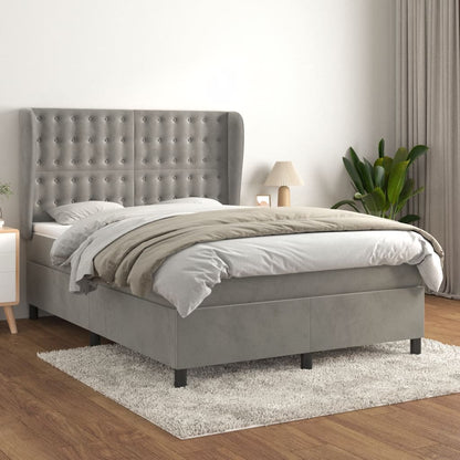 Box Spring Postel S Matrací Samet Světle Šedá