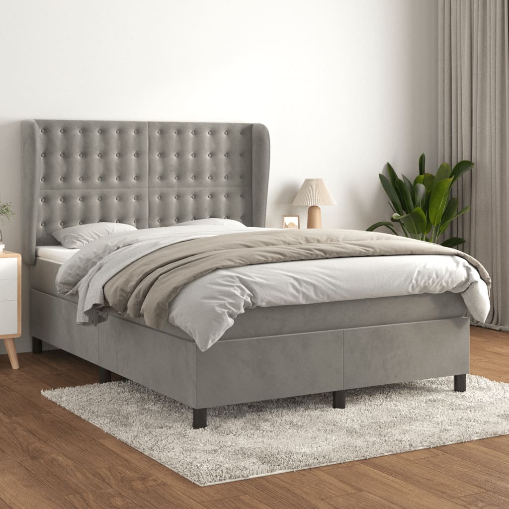 Box Spring Postel S Matrací Samet Světle Šedá