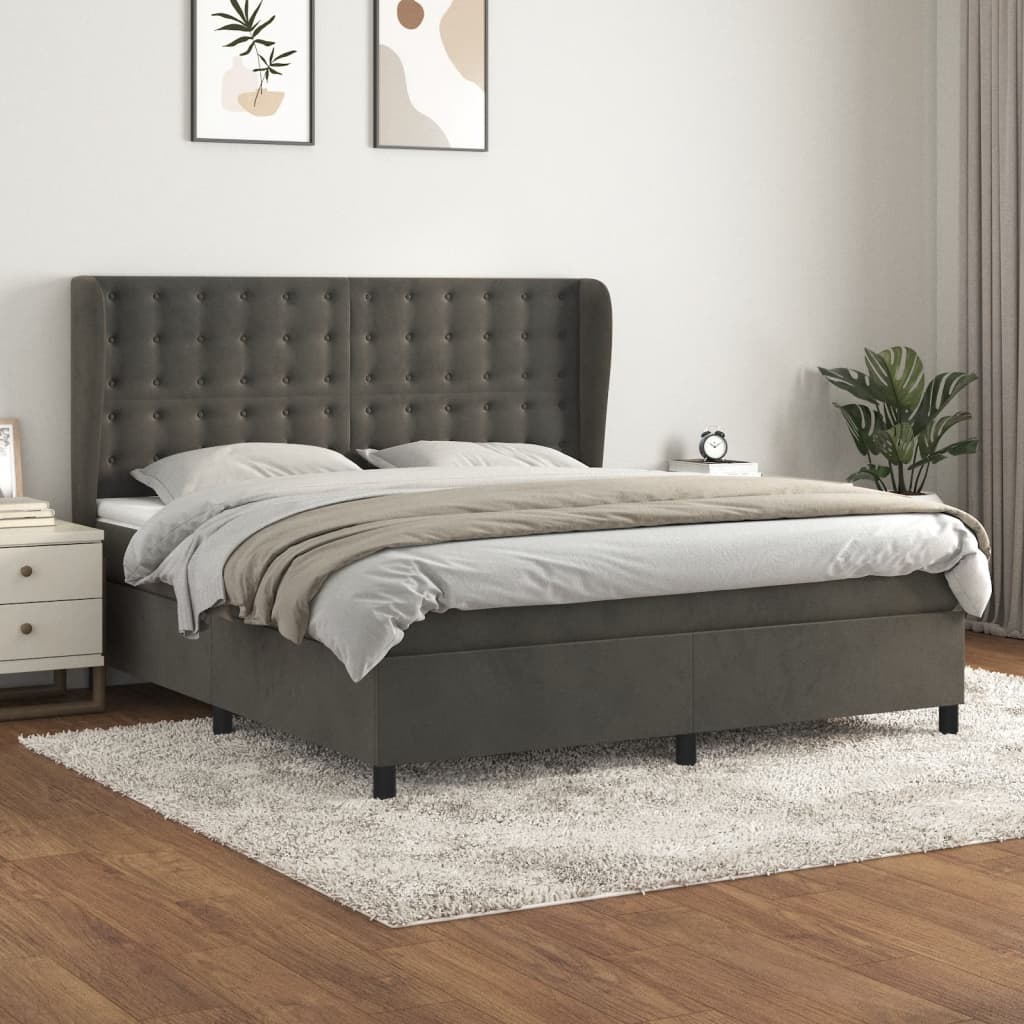 Box Spring Postel S Matrací Samet Tmavě Šedá